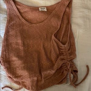 Blush pink cotton on rouched side tank top